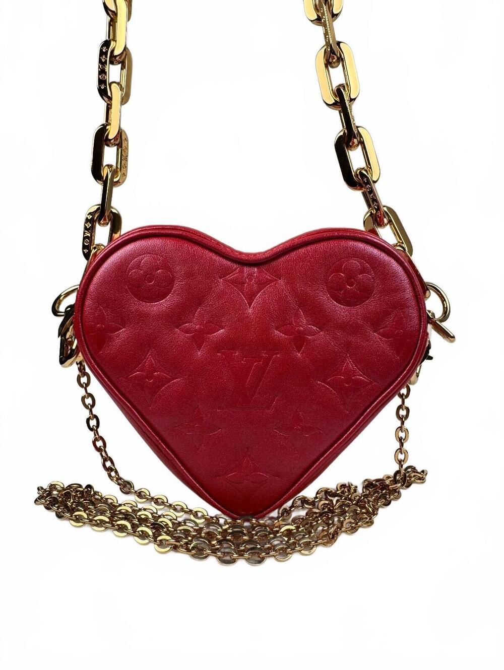 Louis Vuitton M80837 Heart on Chain Lipstick Red Monogram Lambskin Sac Coeur Bag